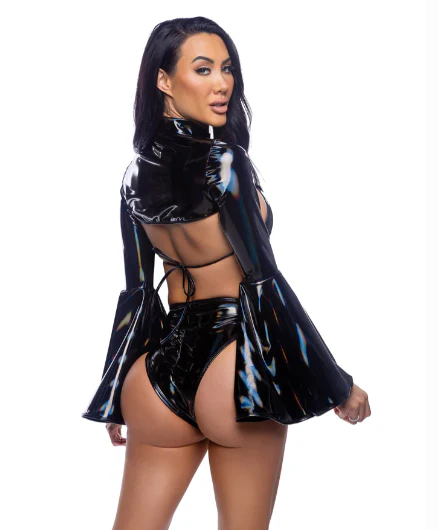 2PC High-Waisted Vinyl Short Set - 6695 - Image 2