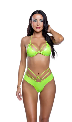 2PC Holographic Python Strappy Short Set - 6798 Purple - Image 2