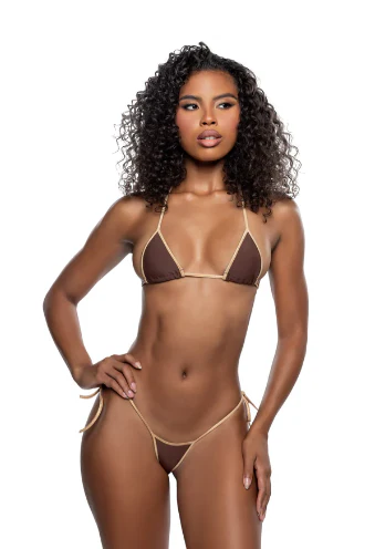 2PC Solid Spandex Tie-Side Bikini Set - 6795 Brown - Image 3