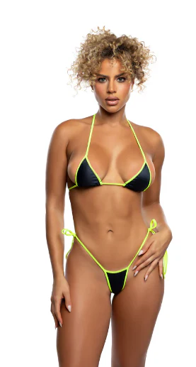 2PC Solid Spandex Tie-Side Bikini Set - 6795 Brown - Image 2