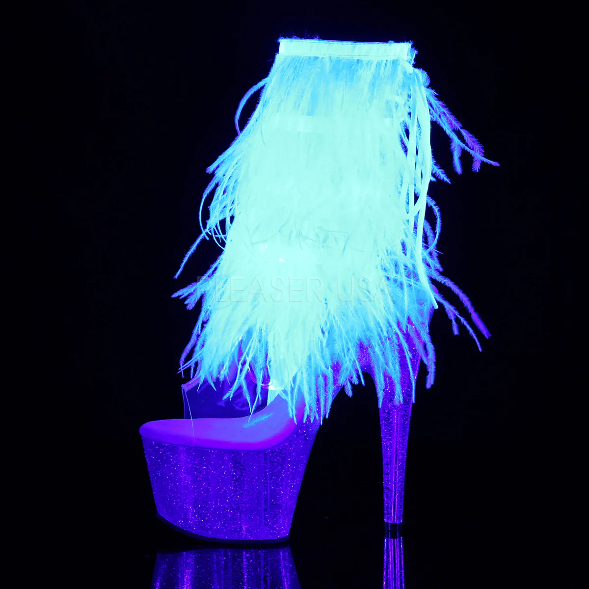 ADORE-1017MFF Clear-White Marabou/Clear-Glitter - Image 3