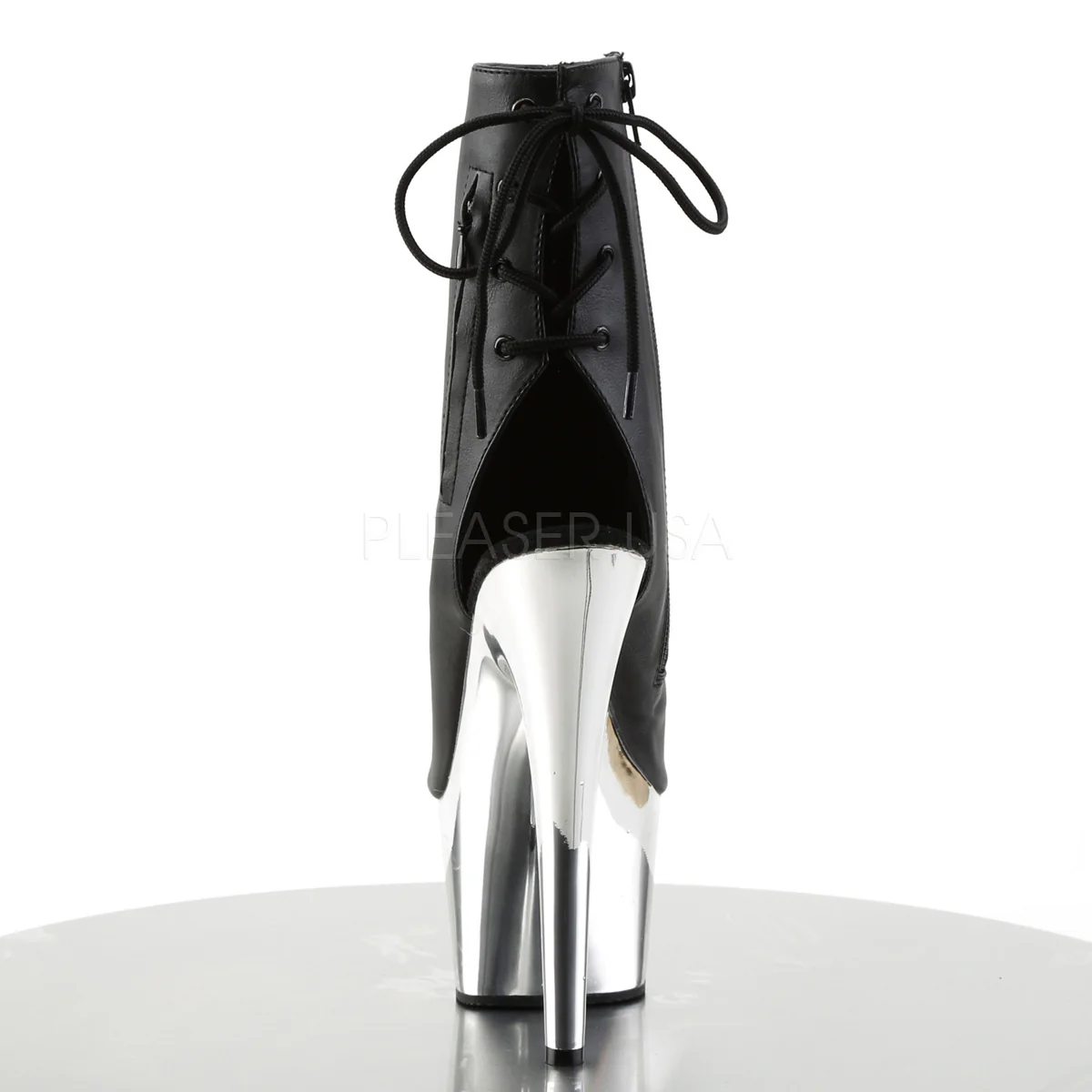 ADORE-1018  Black Faux Leather/Silver Chrome - Image 4