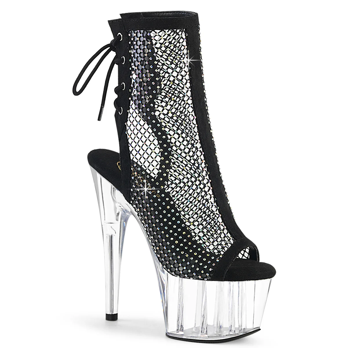 ADORE-1018RM Black Faux Suede-RS Mesh/Clear