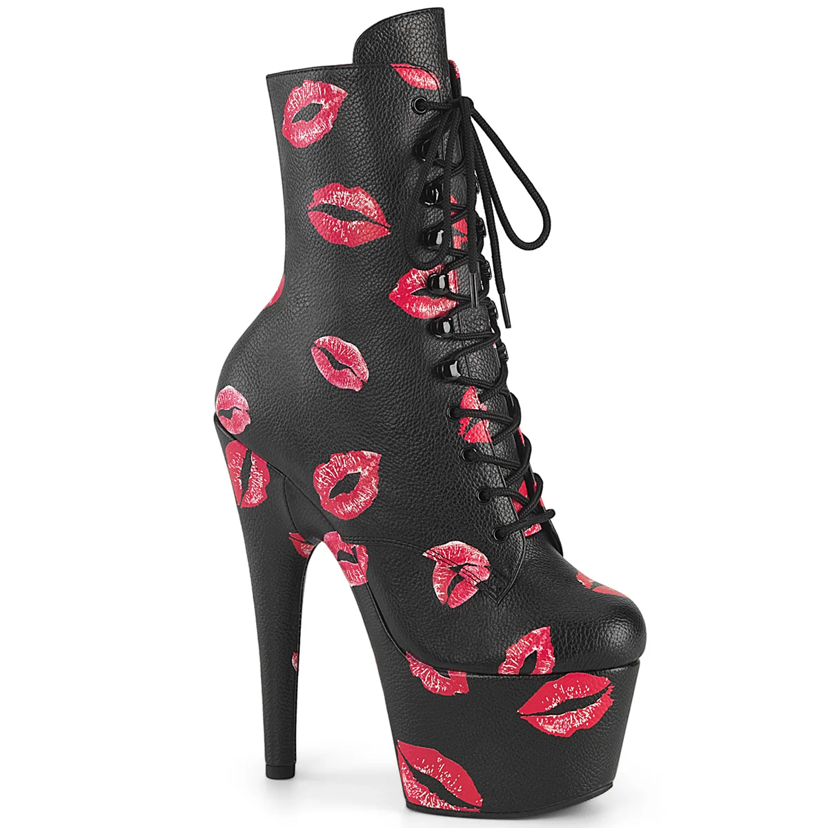 ADORE-1020 KISSES  Black Faux Leather/Black Faux Leather
