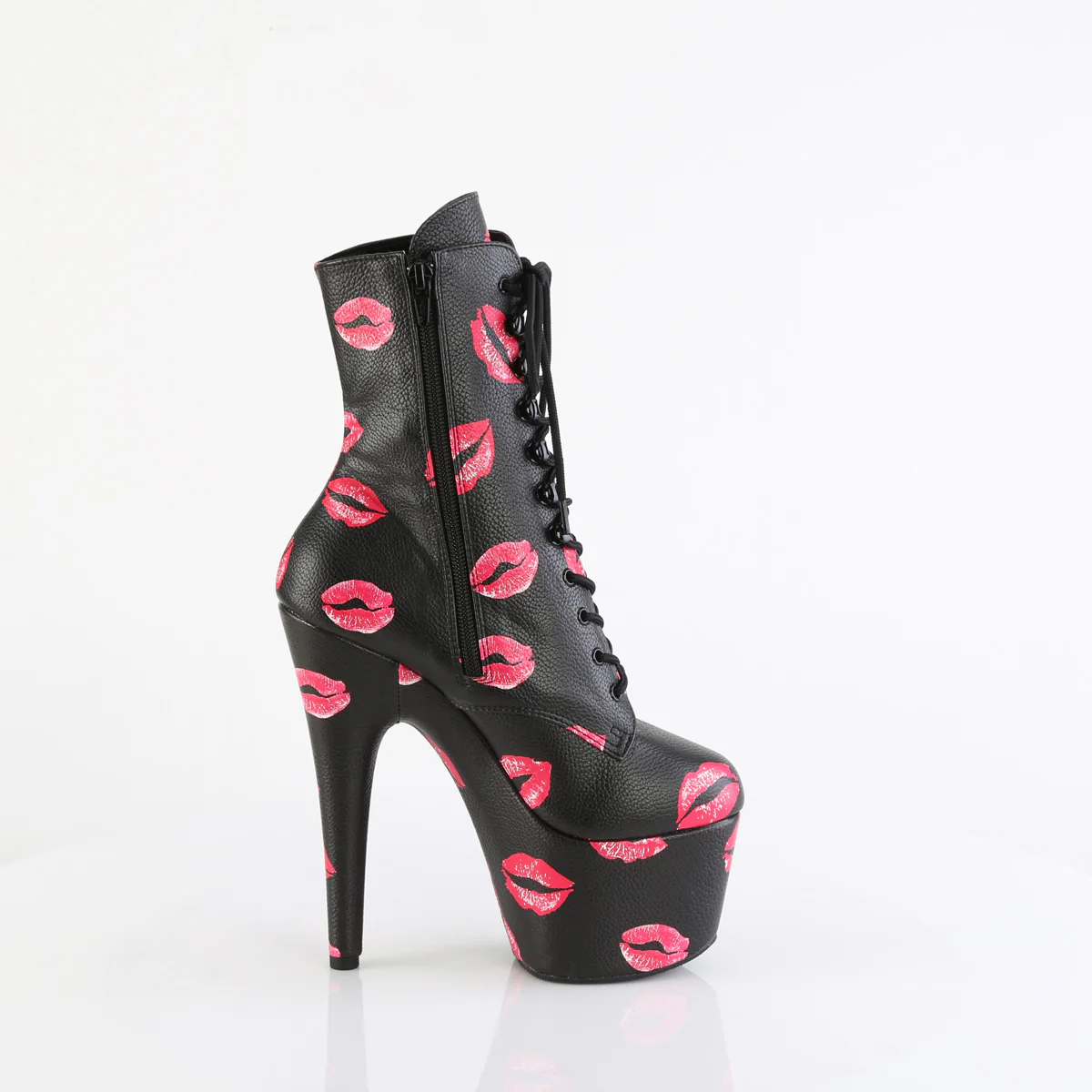 ADORE-1020 KISSES  Black Faux Leather/Black Faux Leather - Image 5