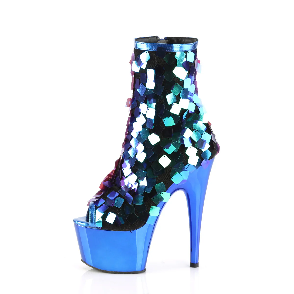 ADORE-1031SSQ  Iridescent Green Sequins-Royal Blue MetPu/Royal Blue Chrome - Image 3