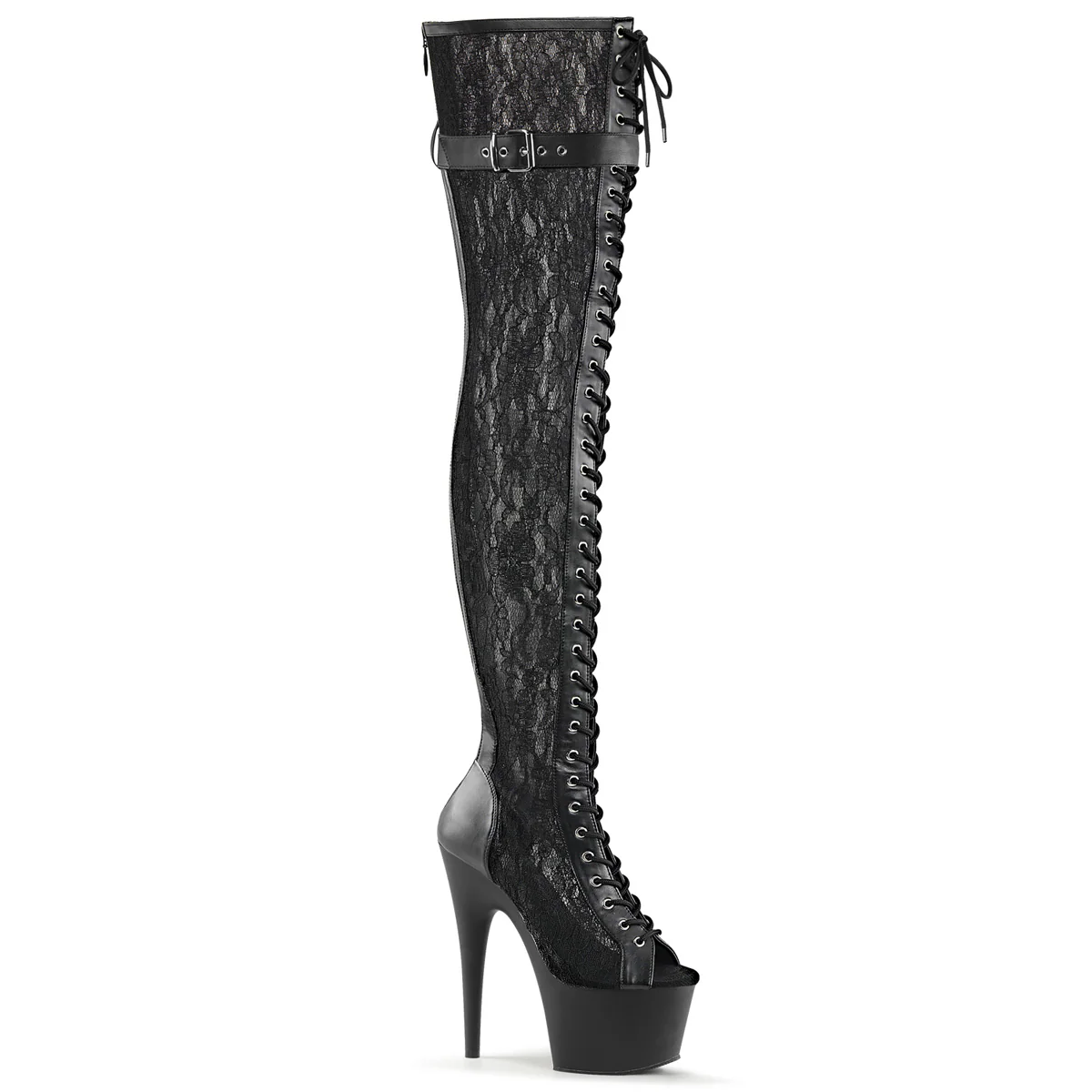 ADORE-3025ML  Black Faux Leather-Mesh-Lace/Black Matte