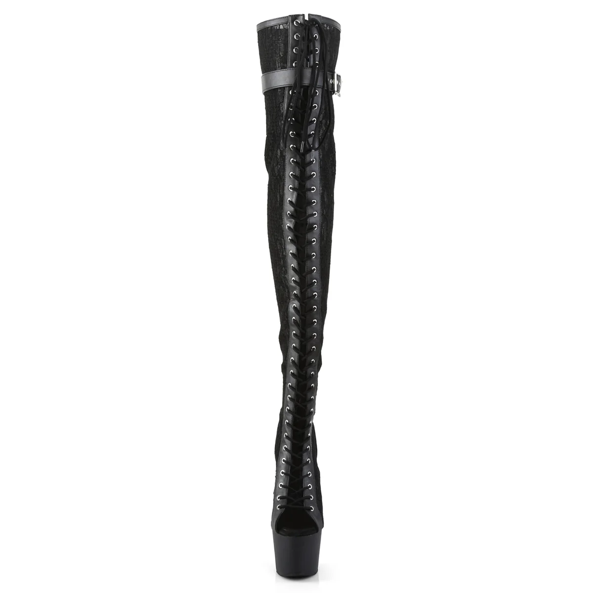 ADORE-3025ML  Black Faux Leather-Mesh-Lace/Black Matte - Image 2