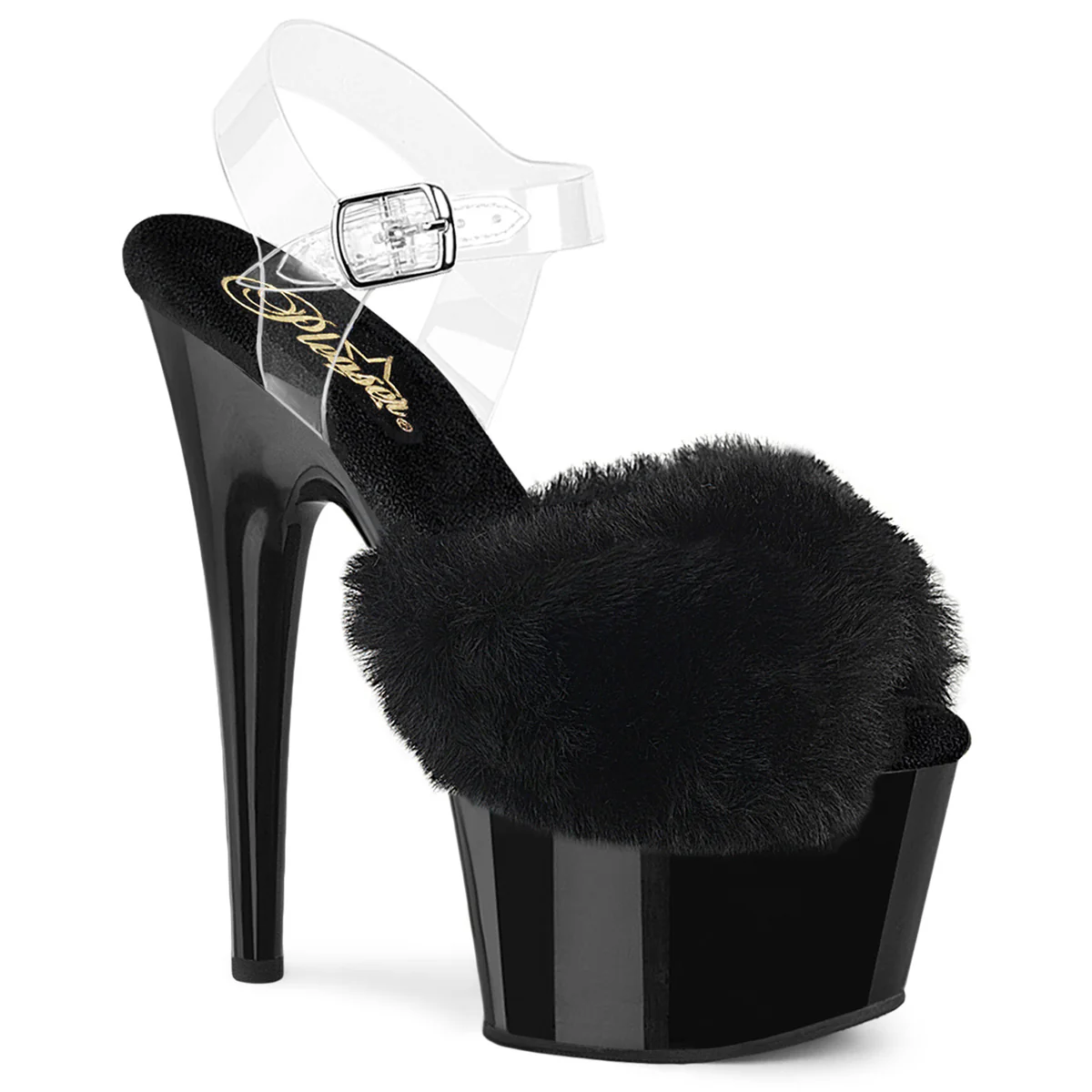 ADORE-708FUR  Black Faux Fur-Clear TPU/Black