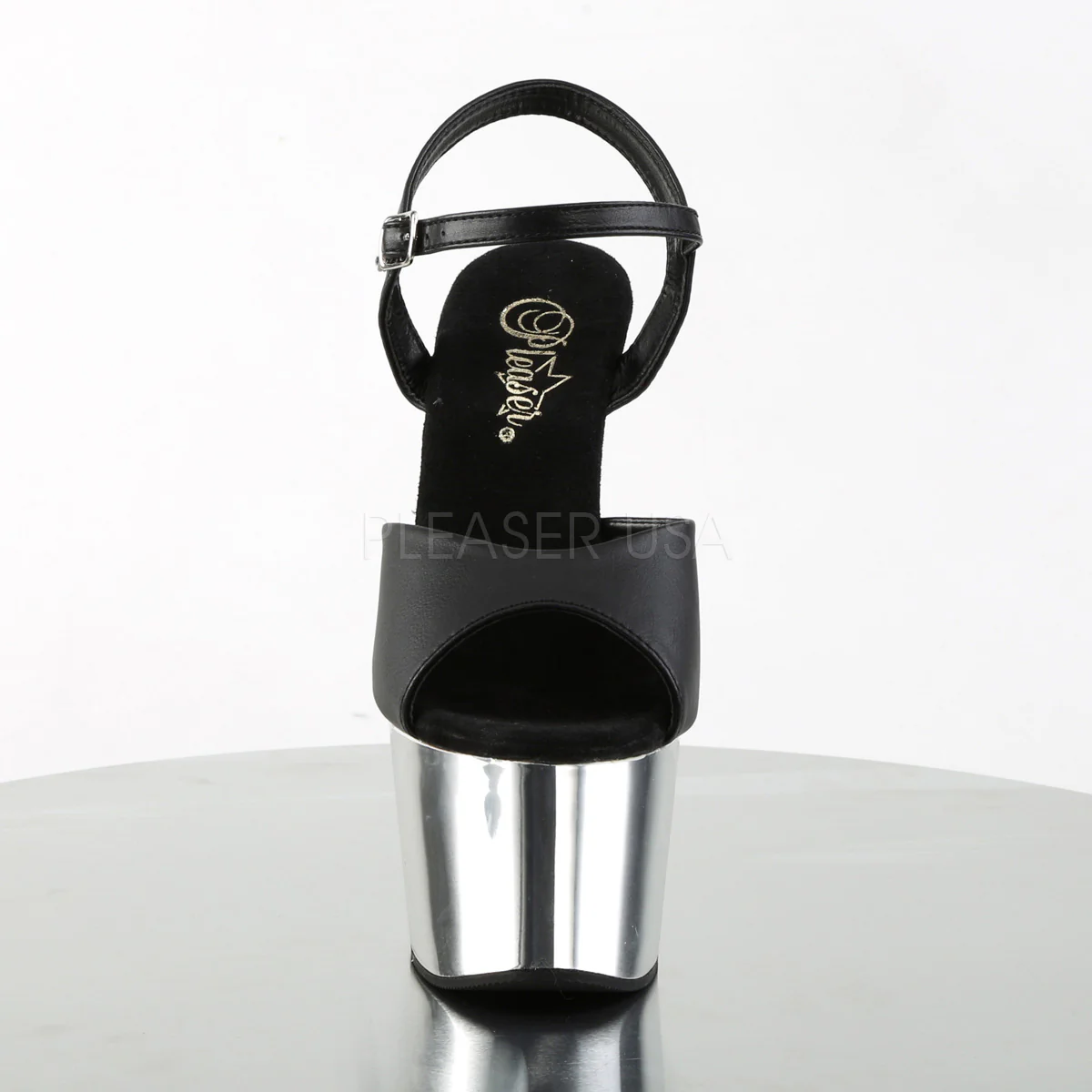 ADORE-709 Black Faux Leather/Silver Chrome - Image 2