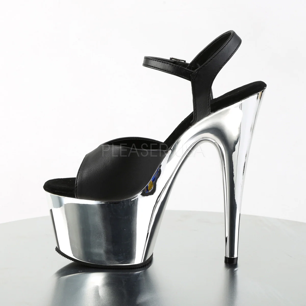 ADORE-709 Black Faux Leather/Silver Chrome - Image 3