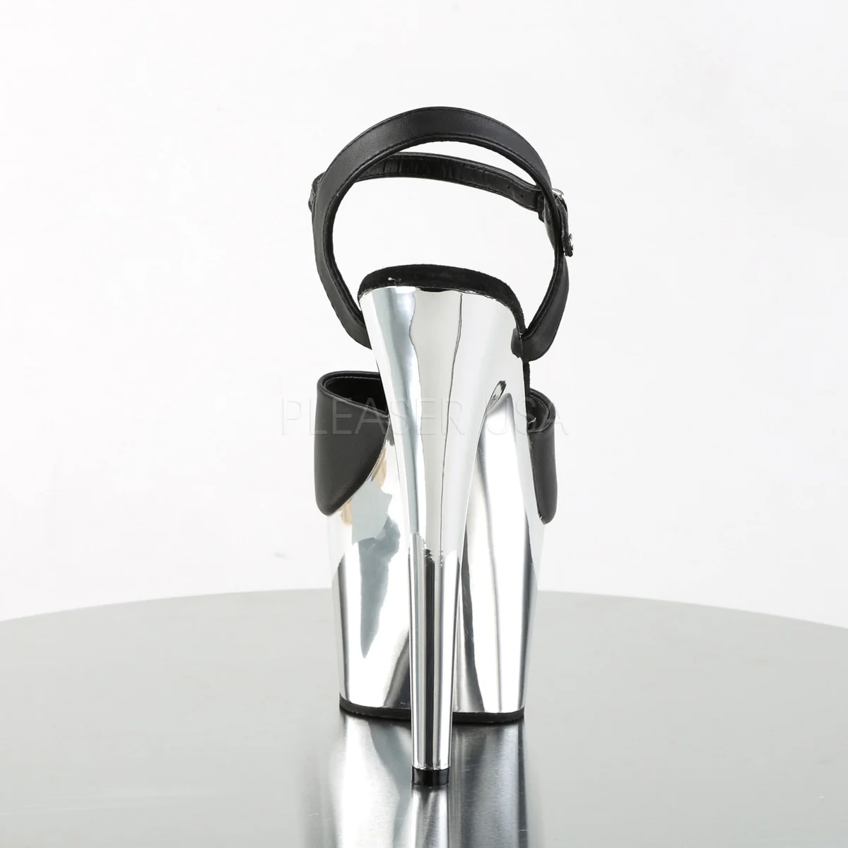 ADORE-709 Black Faux Leather/Silver Chrome - Image 4