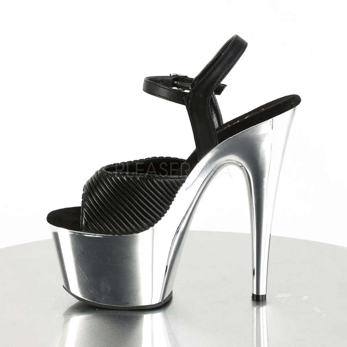 ADORE-709  Black Quilted Faux Leather/Silver Chrome - Image 3
