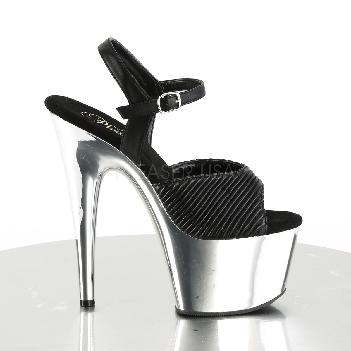 ADORE-709  Black Quilted Faux Leather/Silver Chrome - Image 5
