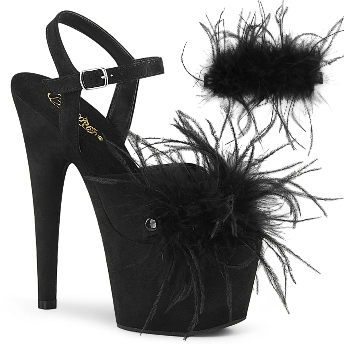 ADORE-709F  Black Faux Suede-Feather/Black Faux Suede