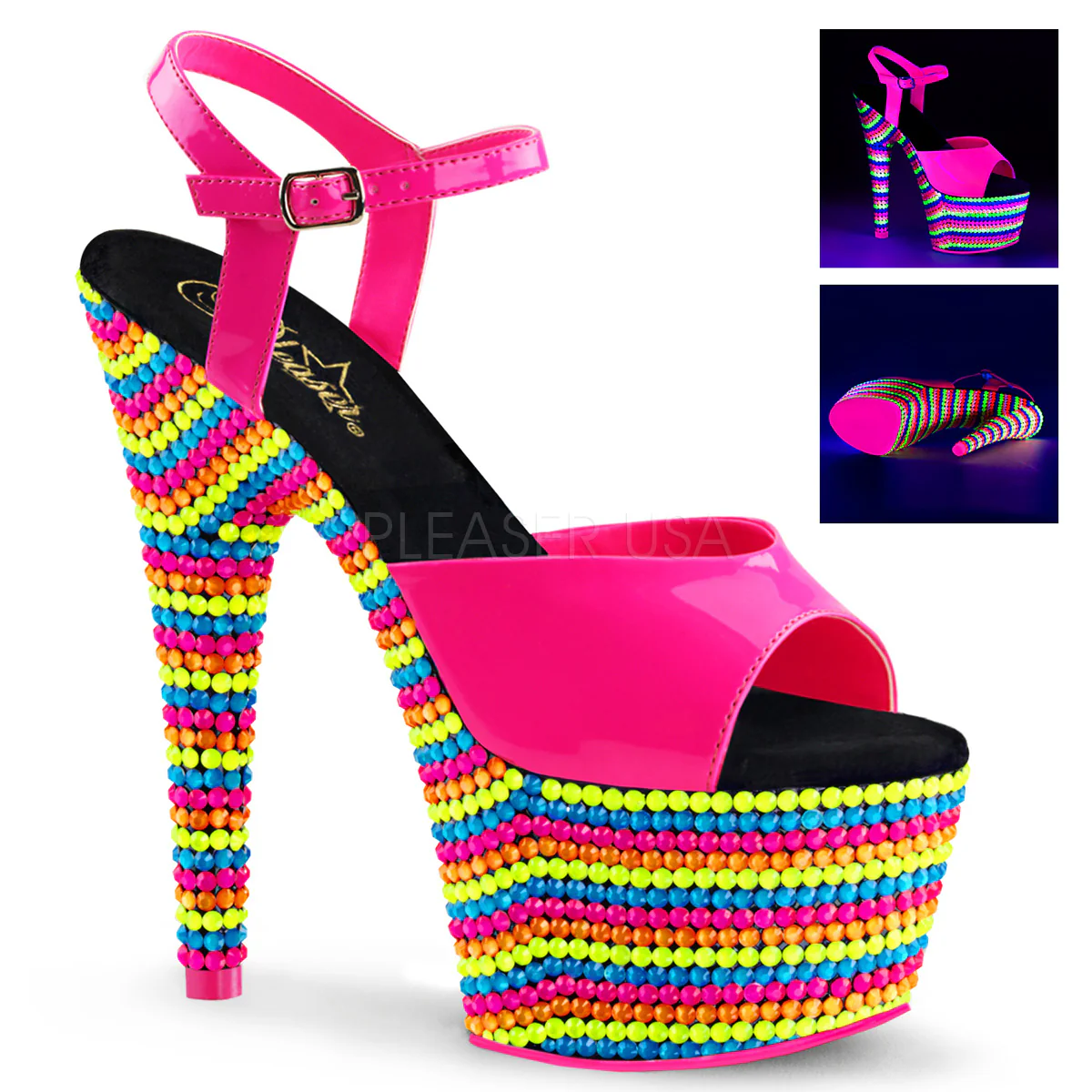 ADORE-709RBS Neon Hot Pink Patent/Neon Multi