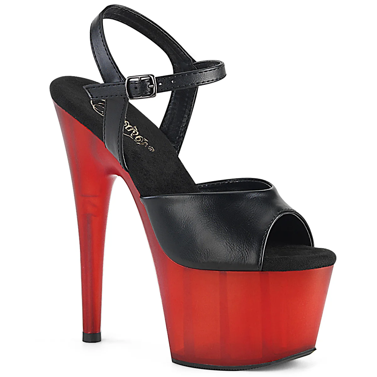 ADORE-709T Black Faux Leather/Frosted Red