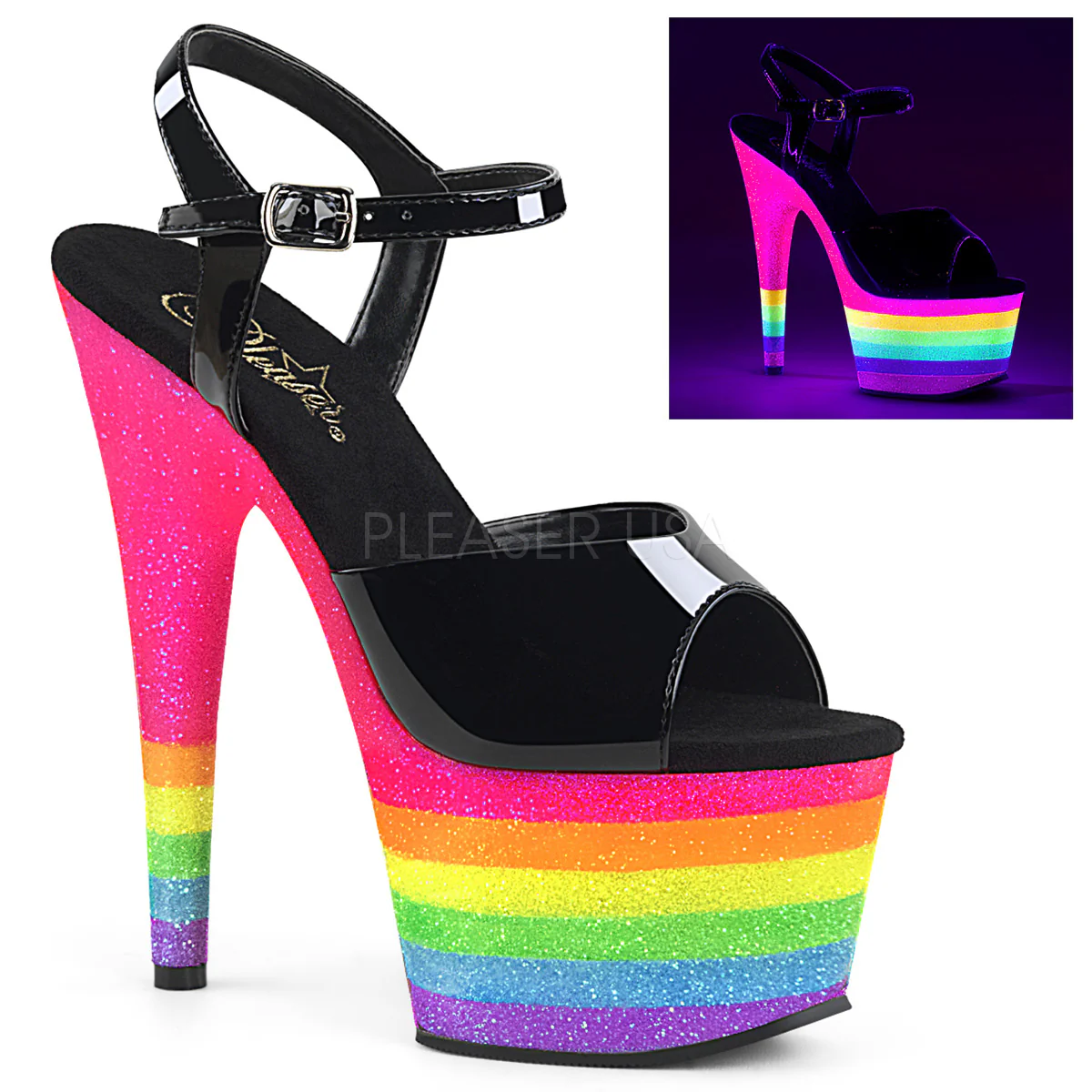 ADORE-709UVRB Black/Neon Rainbow Glitter