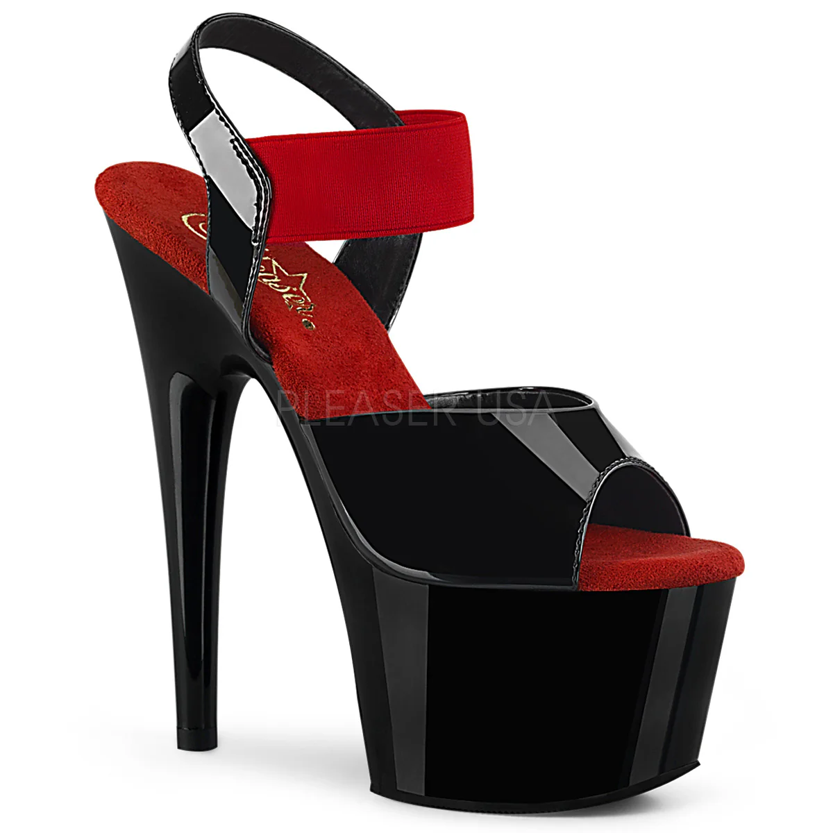 ADORE-714 Black Patent-Red Elastic Band/Black