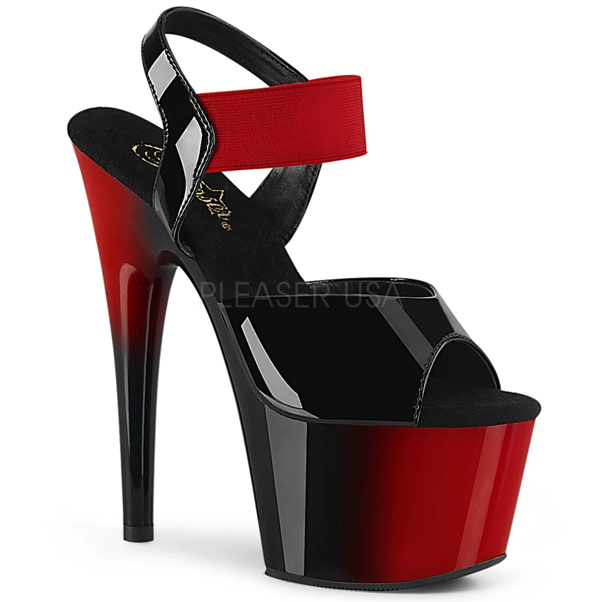 ADORE-714BR Black Patent-Red Elastic Band/Red-Black