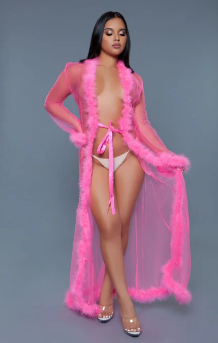 Be Wicked Long Length Marabou Glamour Robe 1650 - Lavender - Image 6