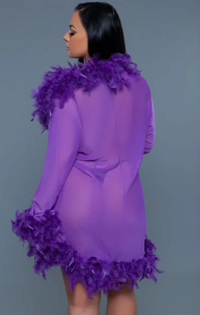 Be Wicked Sheer Short Length robe With Chandelle Boa feather Trim - Lavender BW834S - Image 2