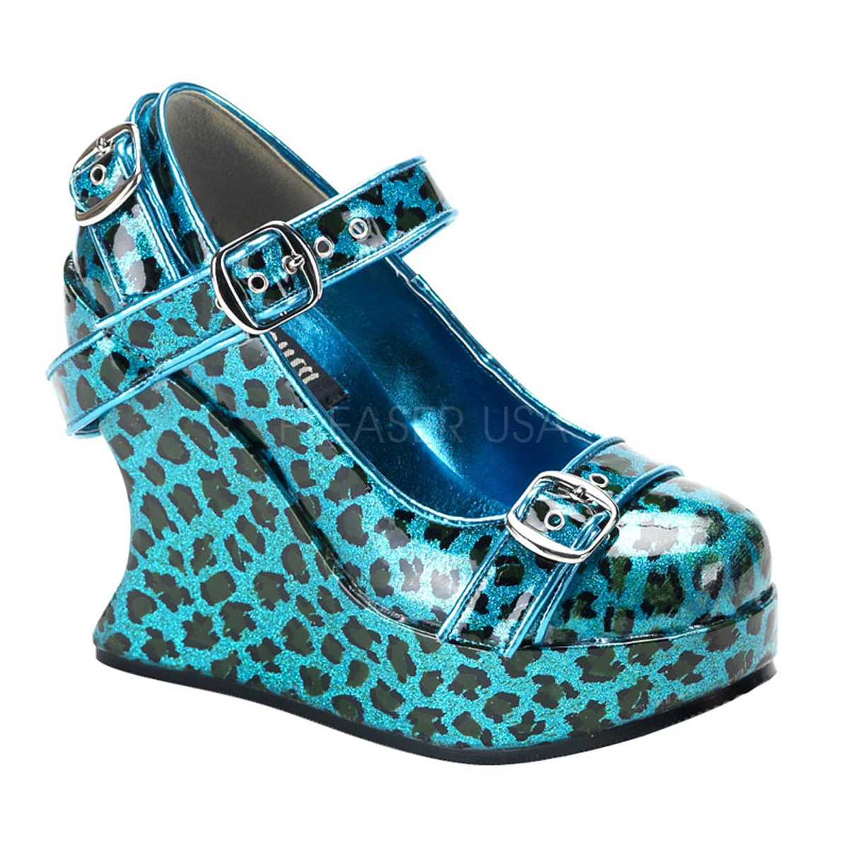 BRAVO-10  Turquoise Pearlized Cheetah Glitter Patent