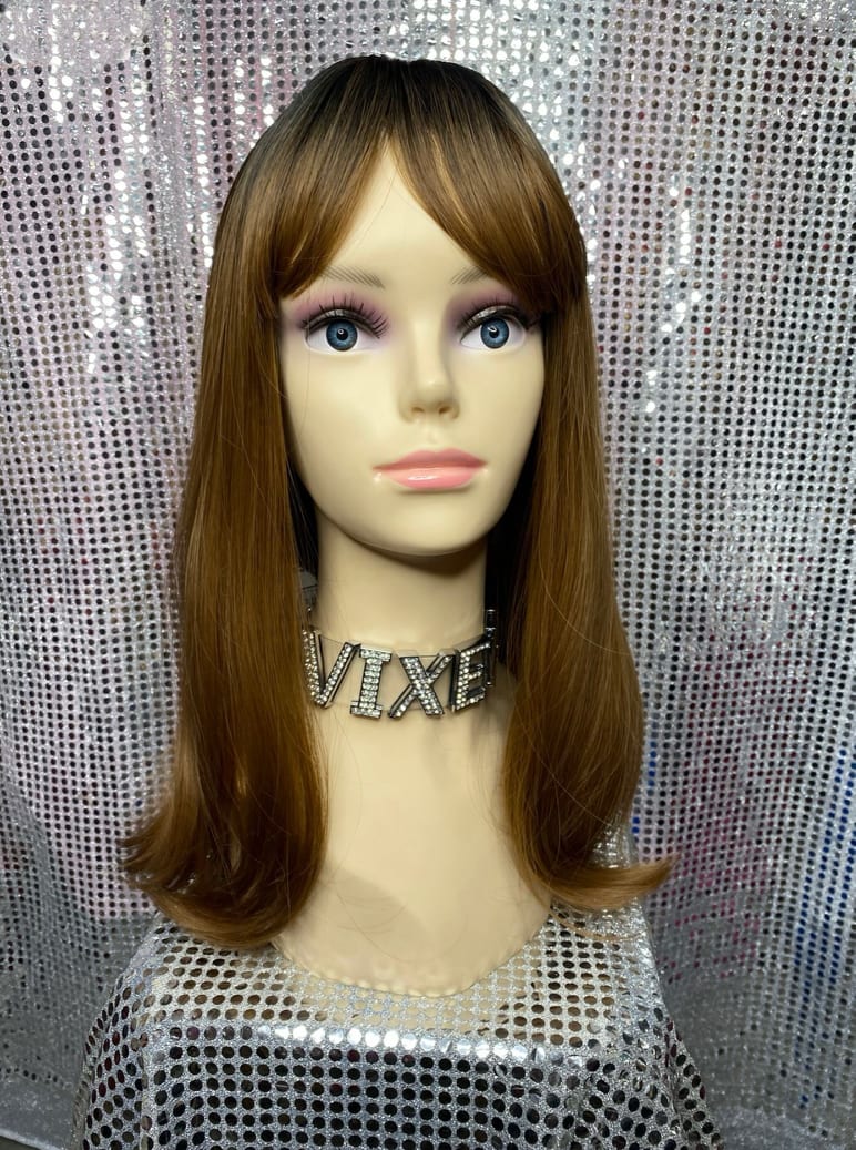 Brown Ombre Long Bob with Fringe - Image 3