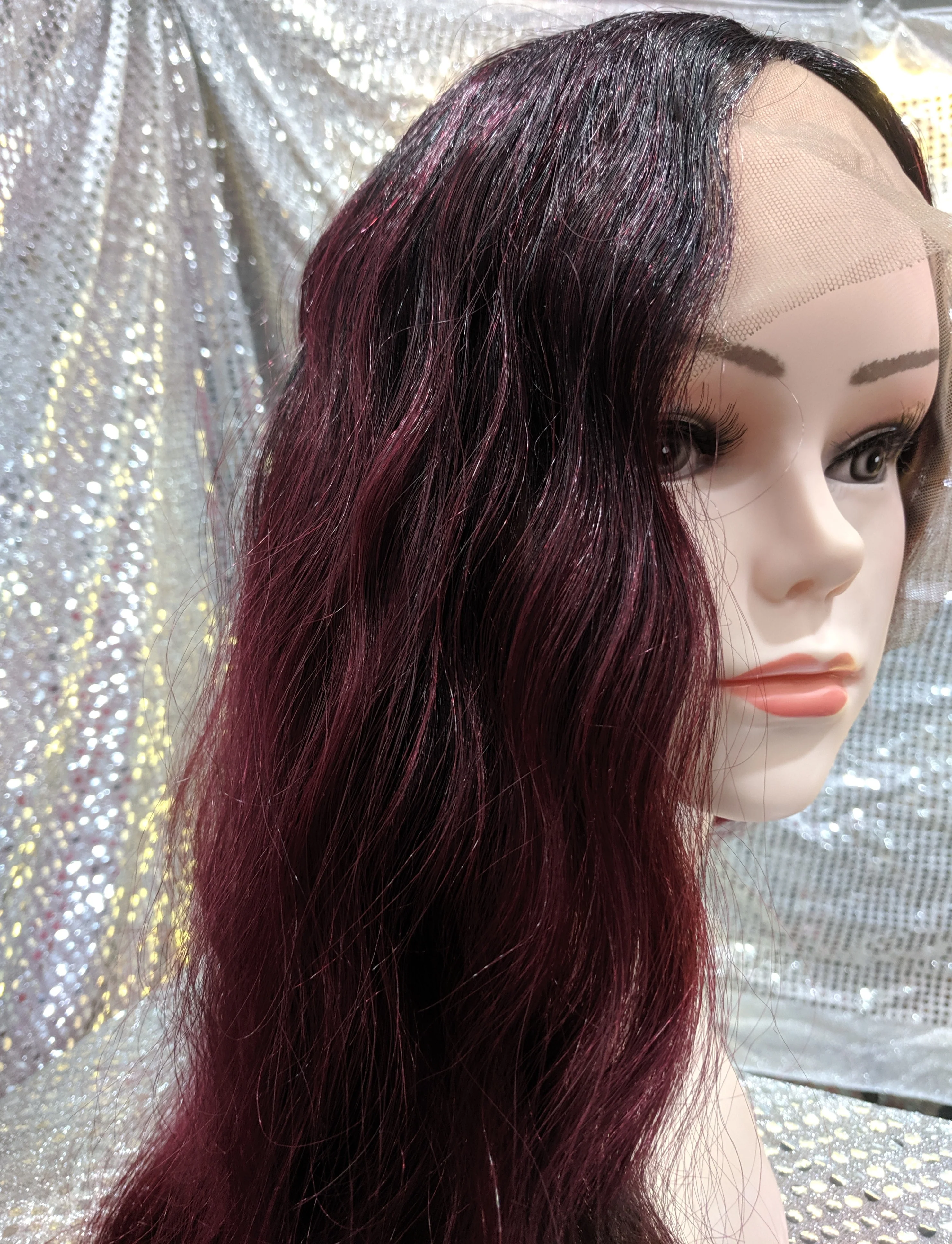 Burgundy 40" Wavy Heat Resistant Lace Front Wig - Image 4