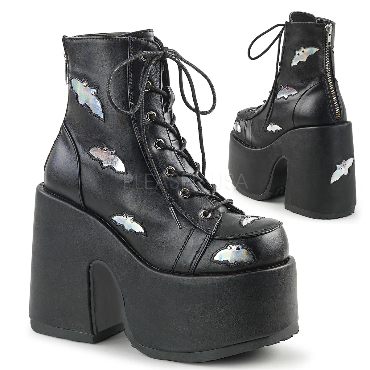 CAMEL-201 Black-Silver Hologram Vegan Leather