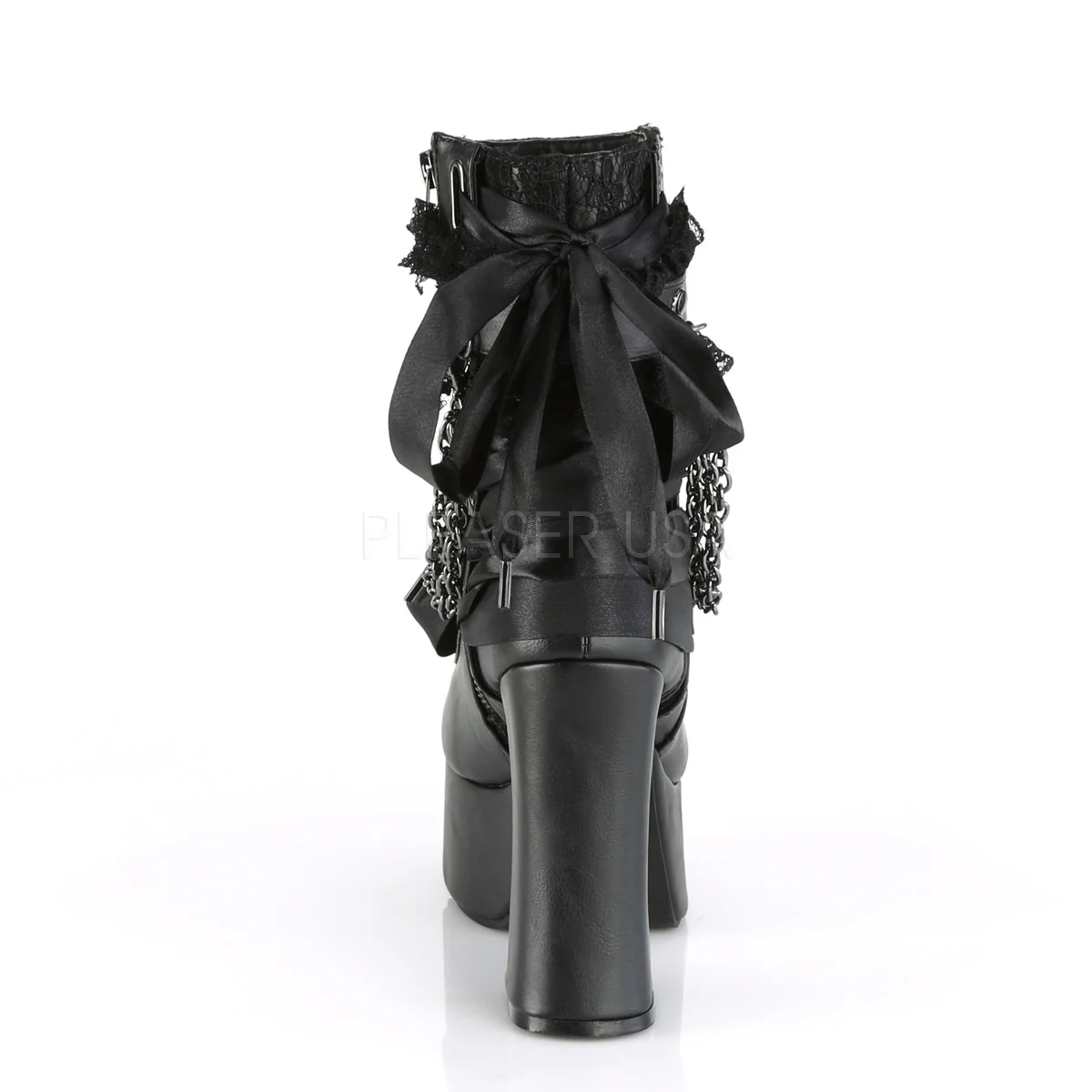 CHARADE-110 Black Vegan Leather-Lace Overlay - Image 3