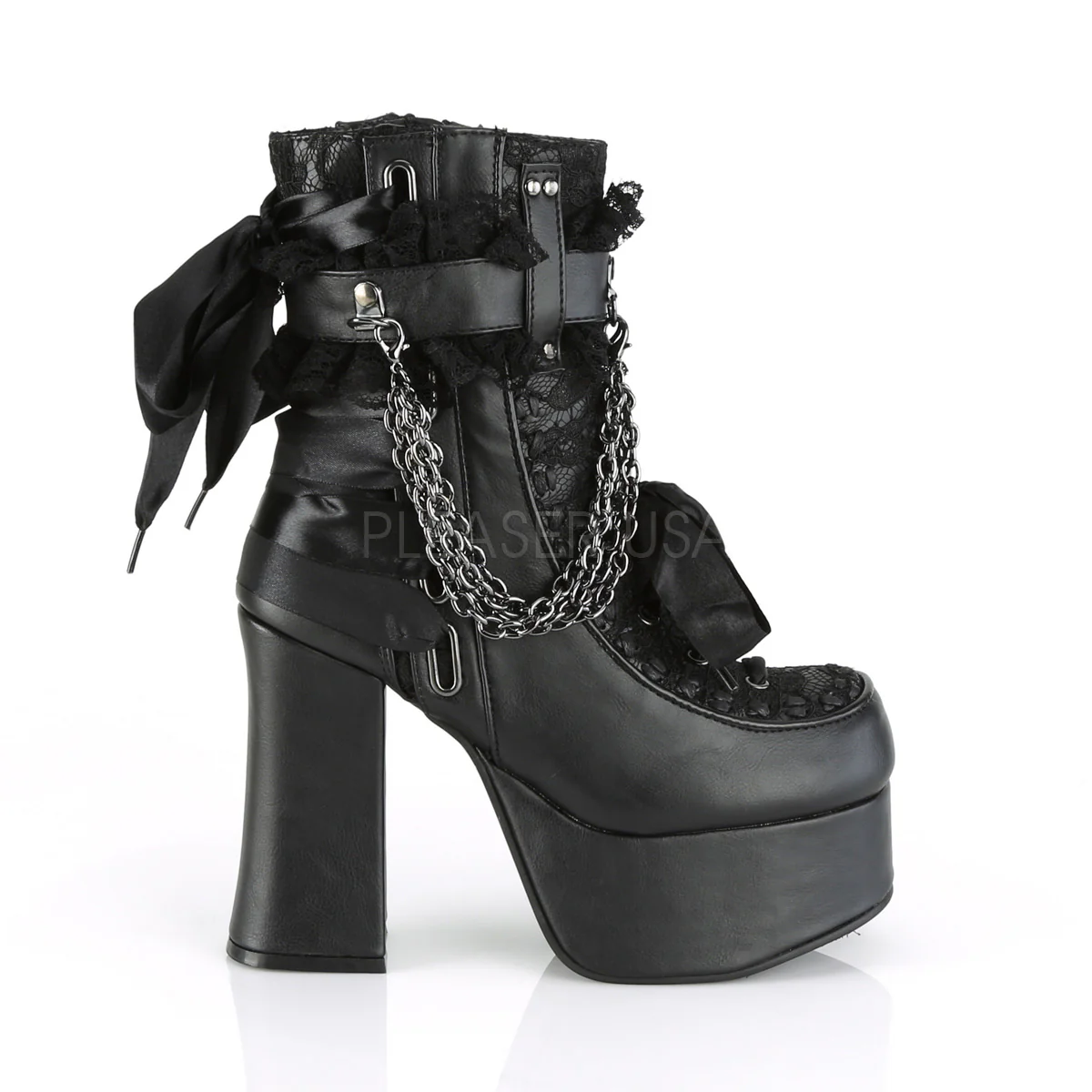 CHARADE-110 Black Vegan Leather-Lace Overlay - Image 4