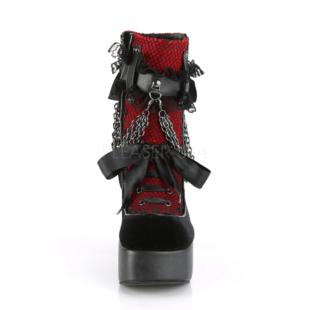 CHARADE-110 Black V. Le-Red-Black Velvet-Fishnet Overlay - Image 2
