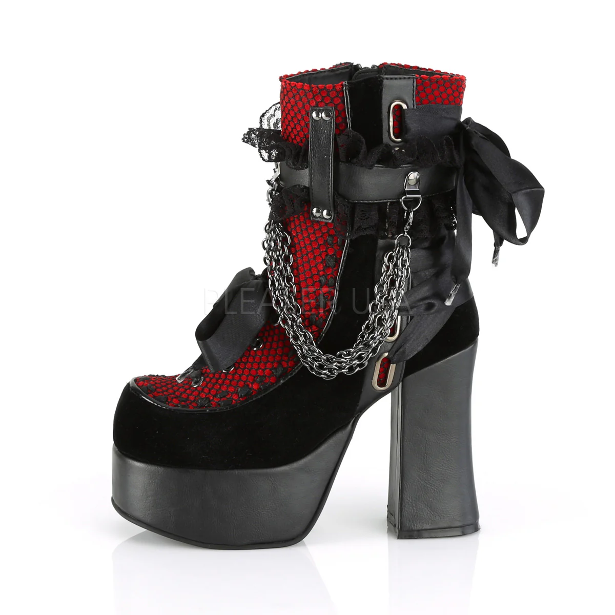 CHARADE-110 Black V. Le-Red-Black Velvet-Fishnet Overlay - Image 3