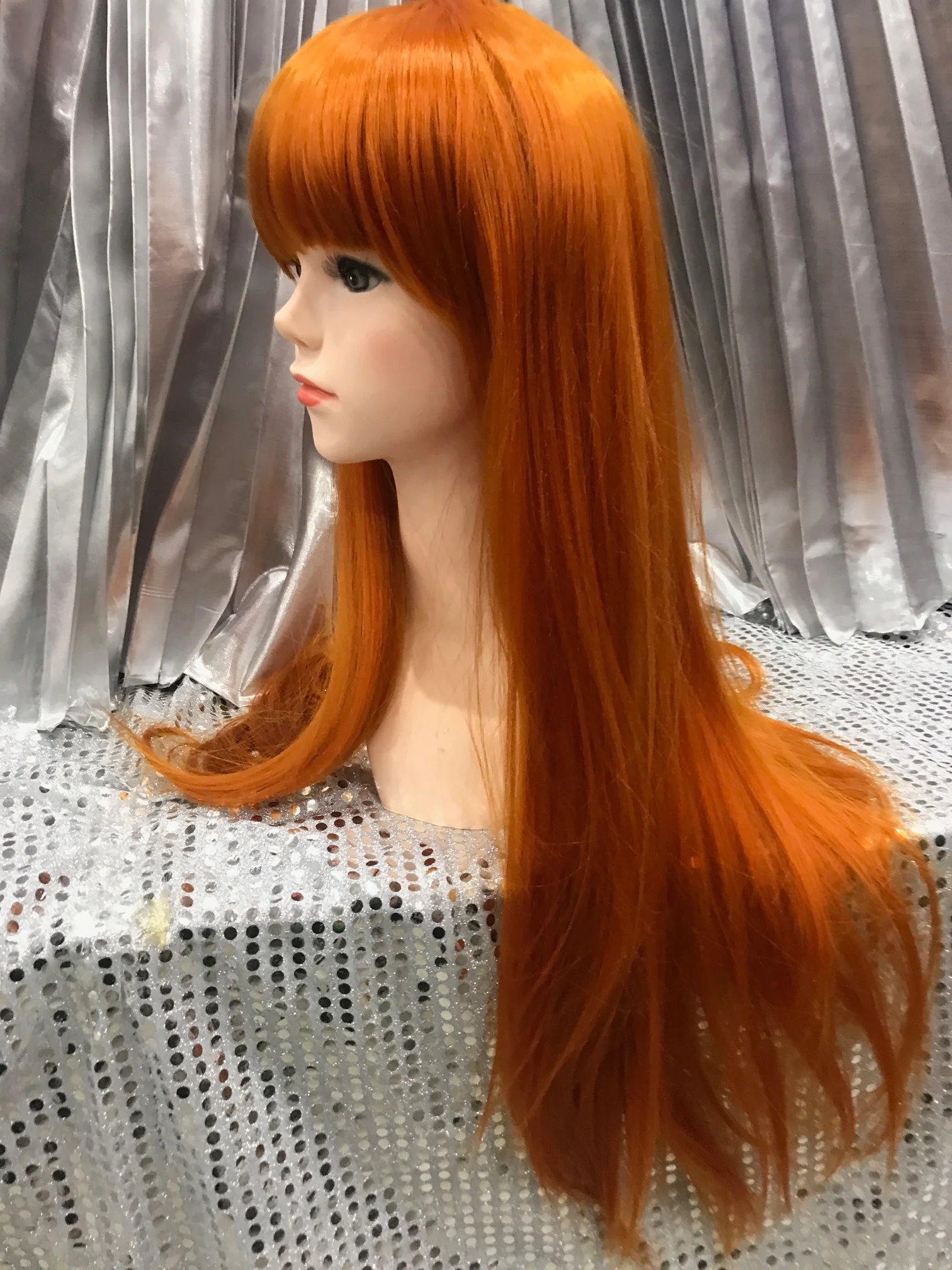 Copper 24" Heat Resistant Straight Wig With Blunt Fringe - Image 4