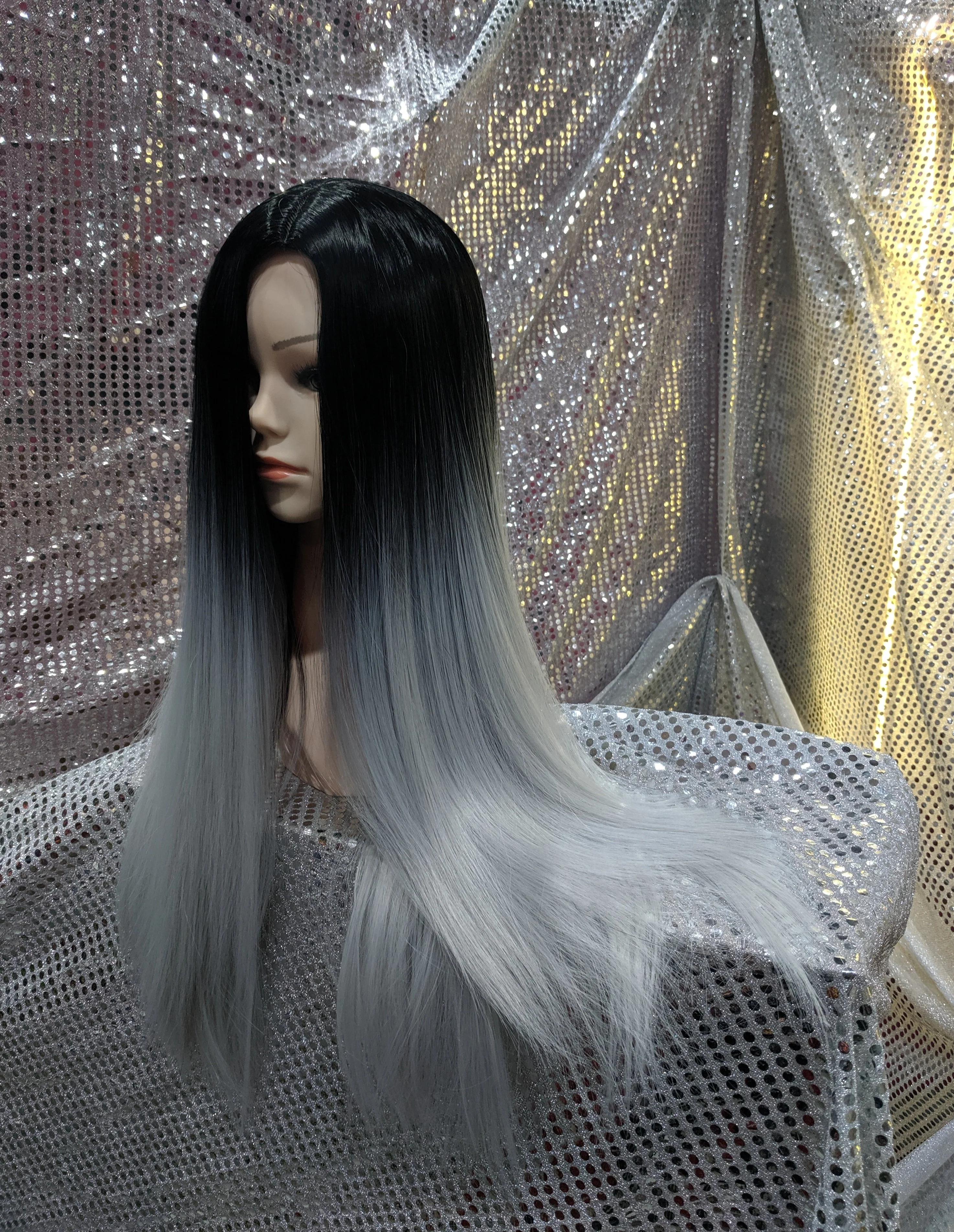 Grey Ombre 26" Straight Heat Resistant Wig - Image 2