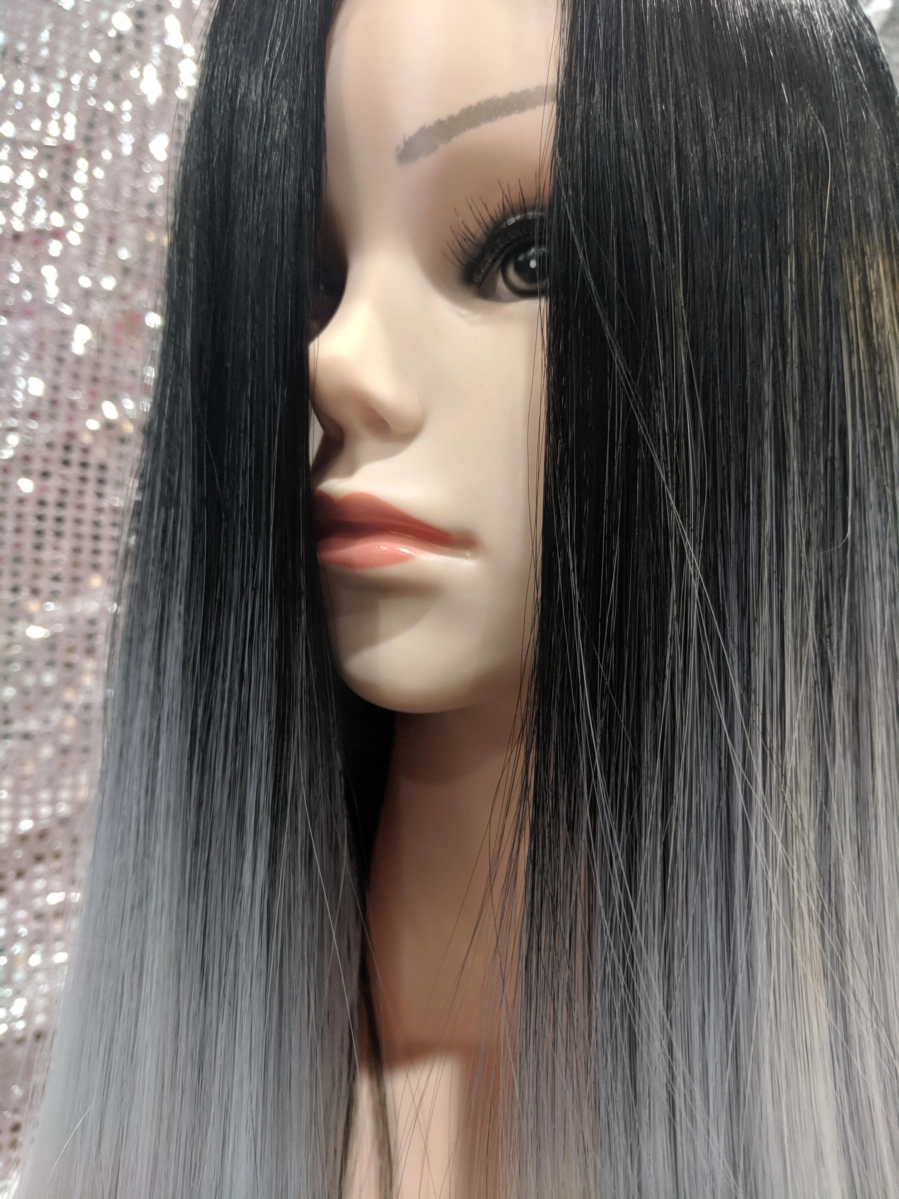 Grey Ombre 26" Straight Heat Resistant Wig - Image 3