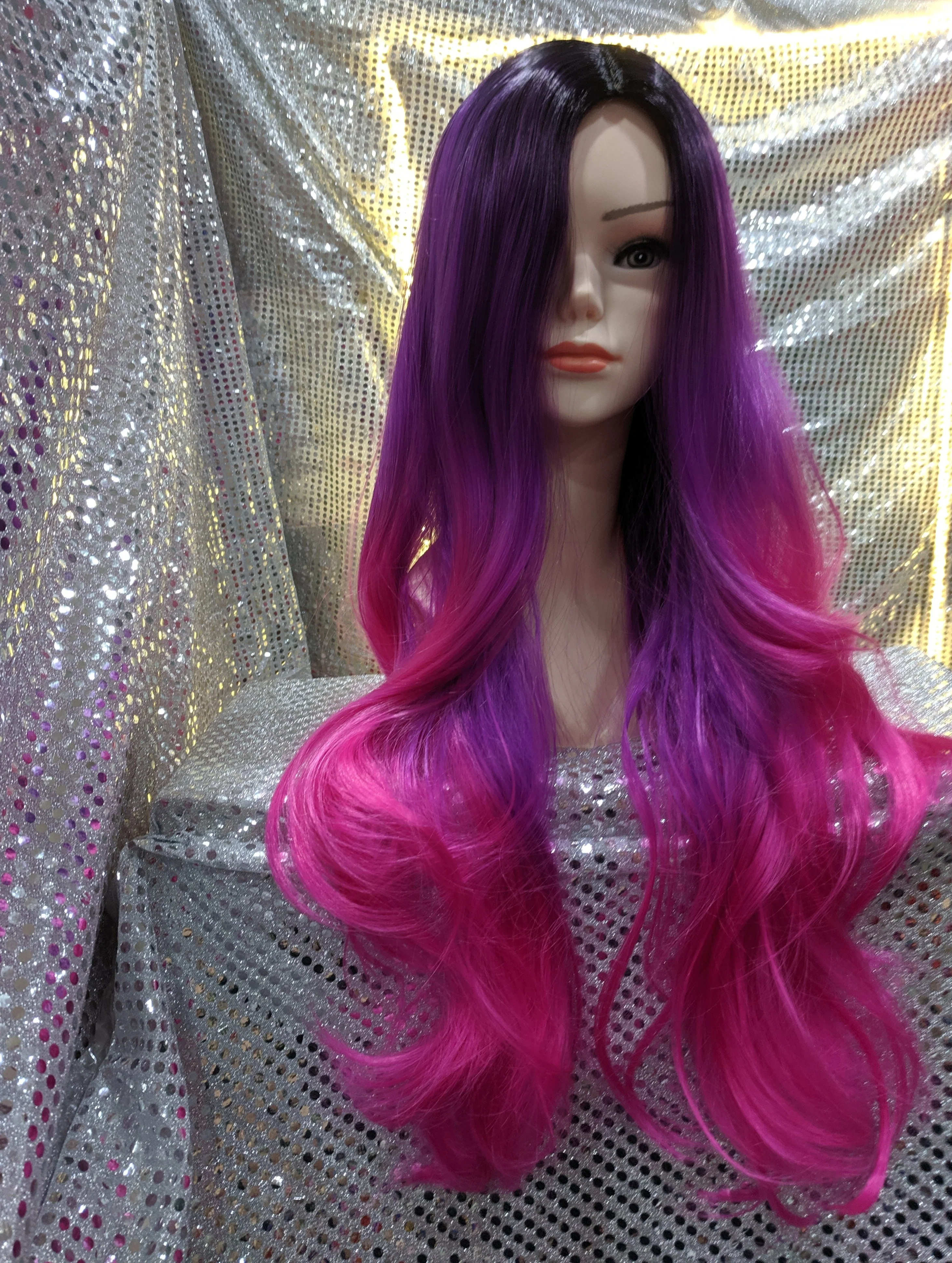 Pink Purple Ombre 26" Wavy Heat Resistant Wig - Image 2