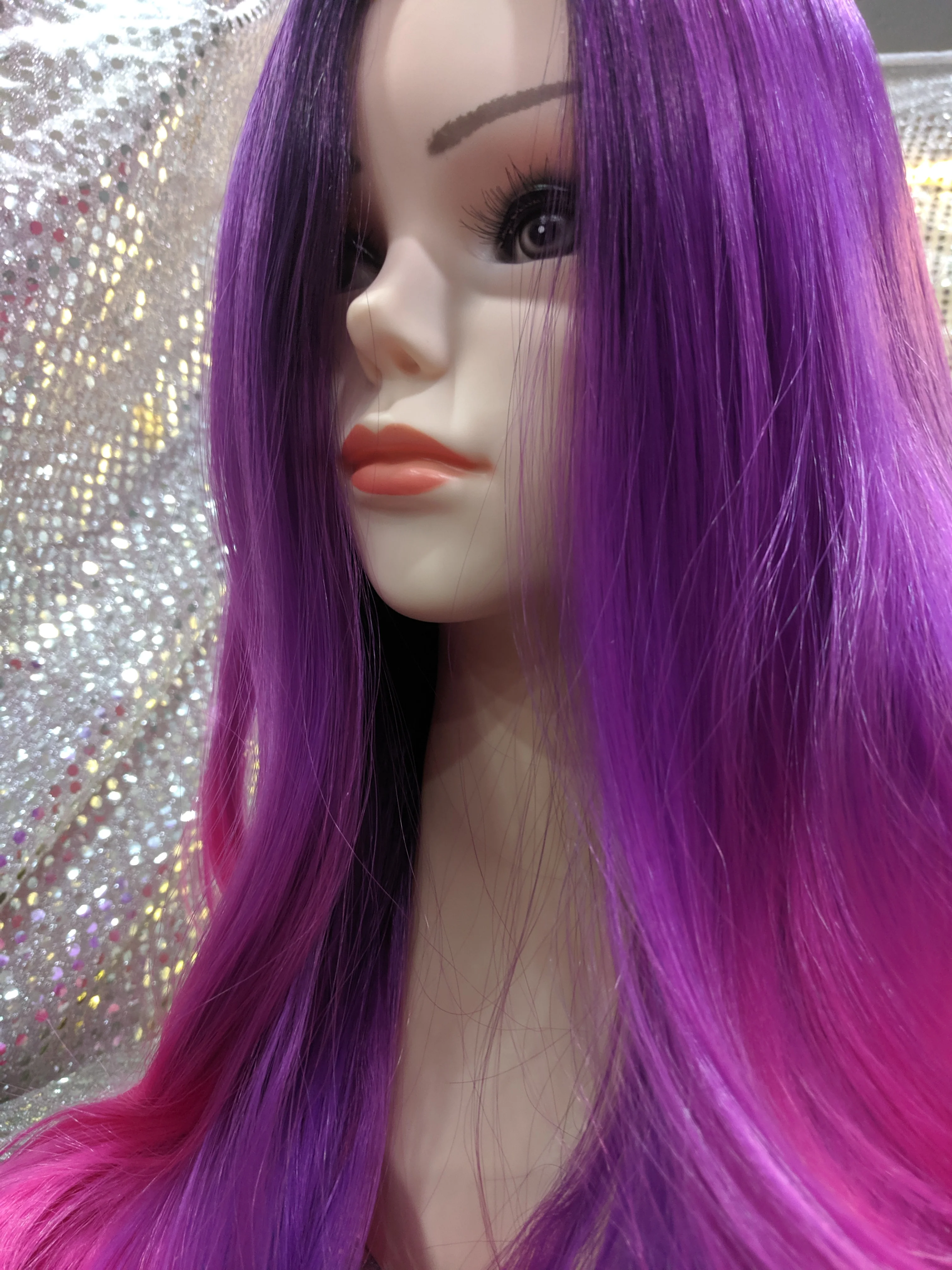Pink Purple Ombre 26" Wavy Heat Resistant Wig - Image 3