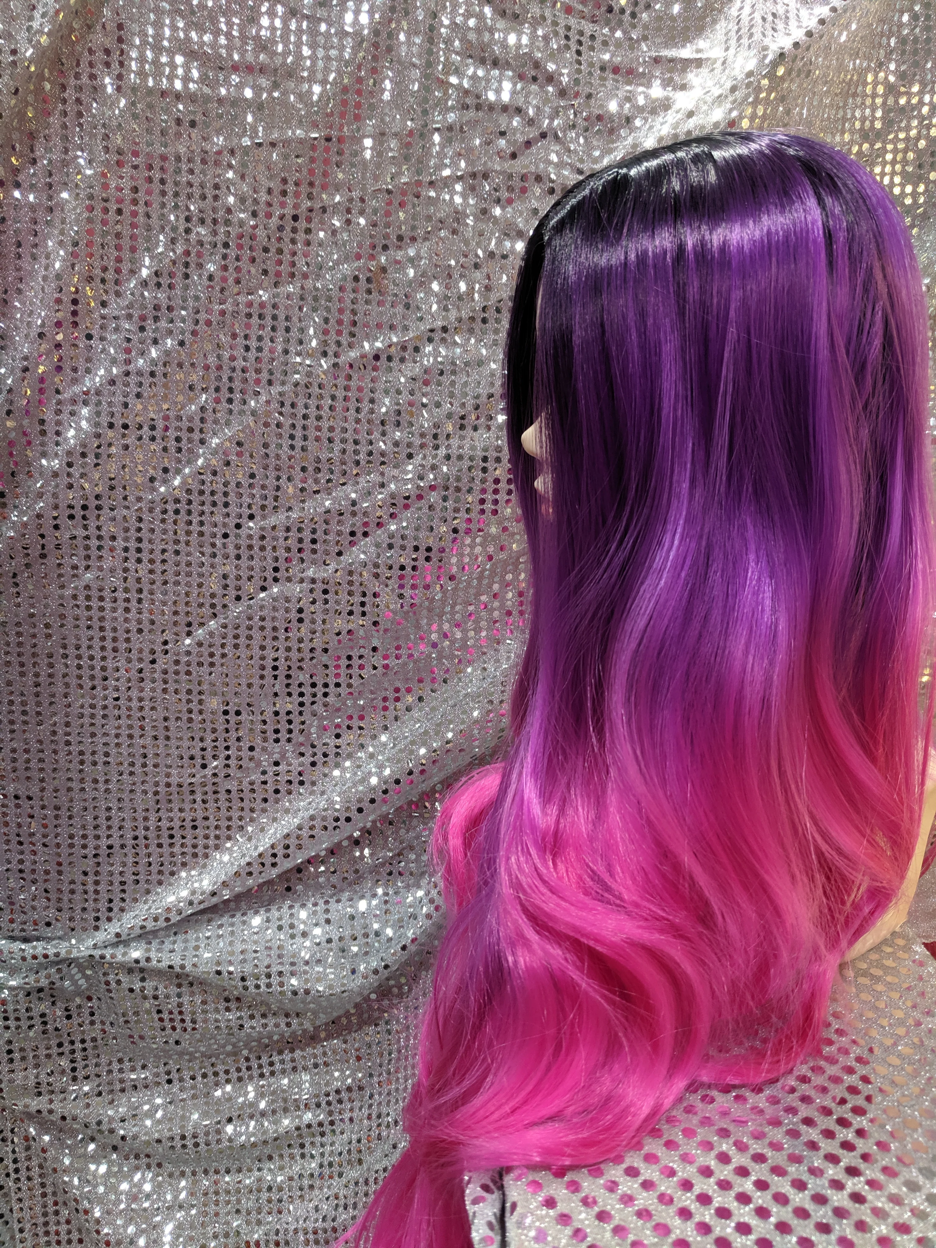 Pink Purple Ombre 26" Wavy Heat Resistant Wig - Image 4
