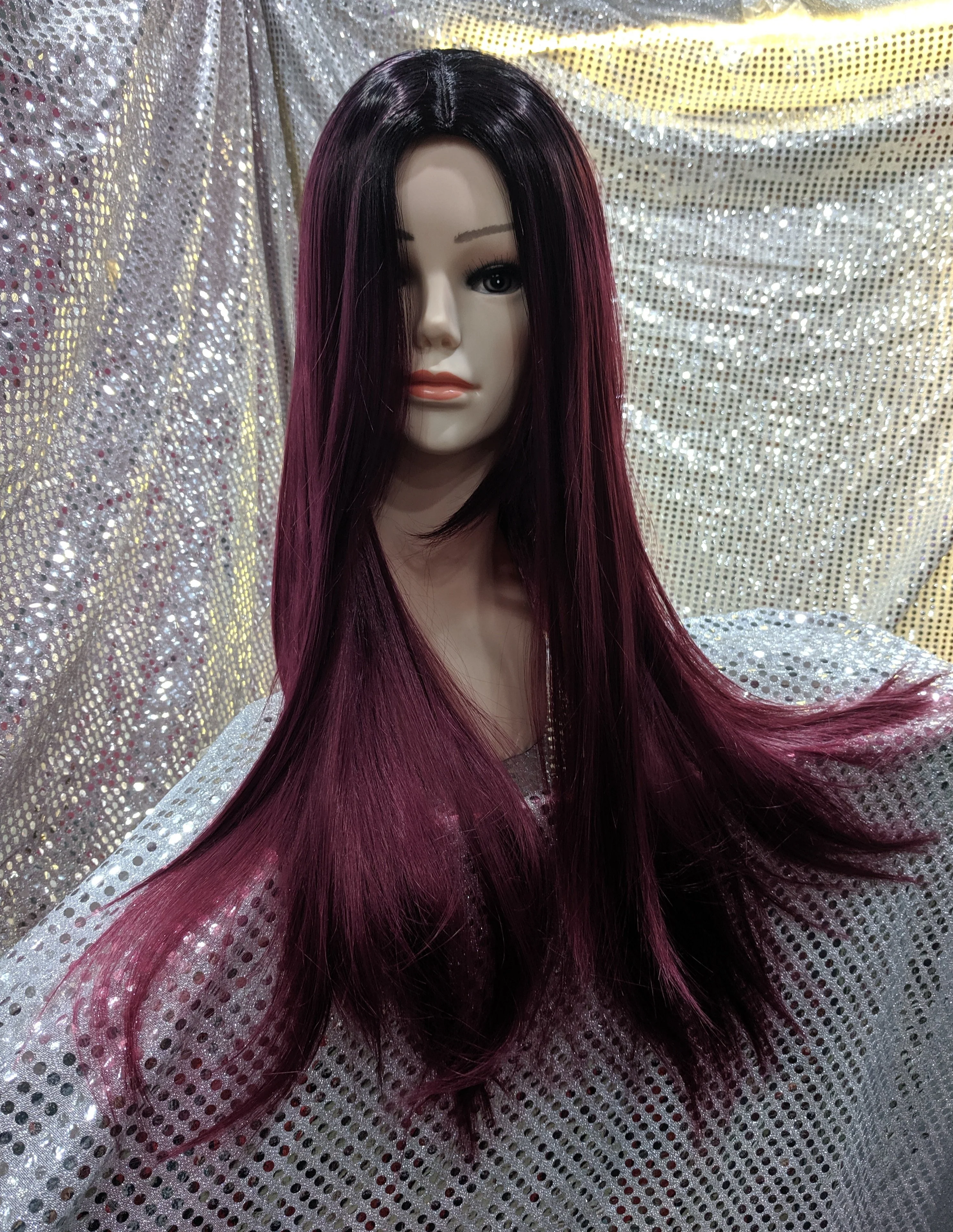 Burgundy Ombre 24" Straight Heat Resistant Wig - Image 2