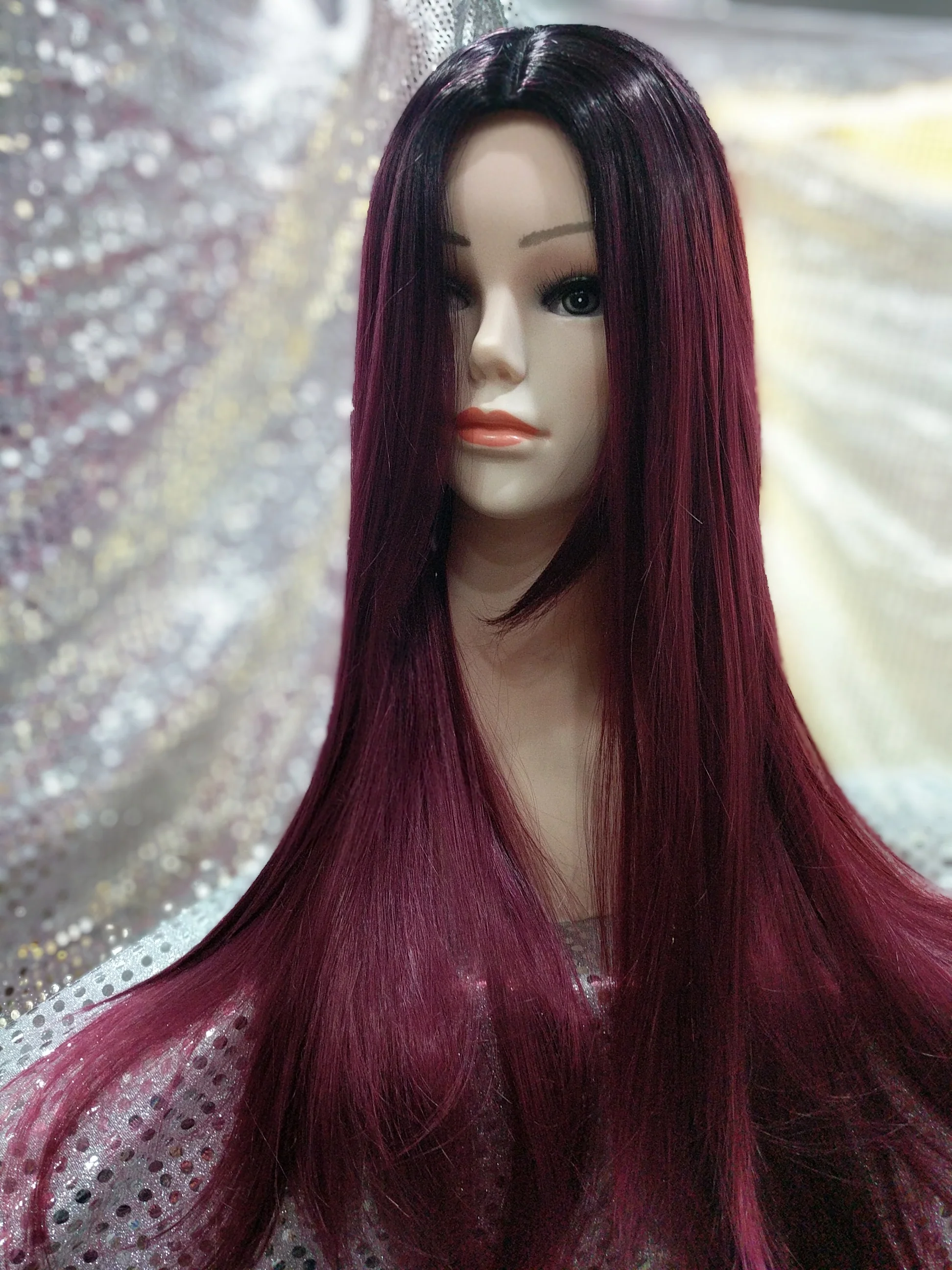 Burgundy Ombre 24" Straight Heat Resistant Wig - Image 3