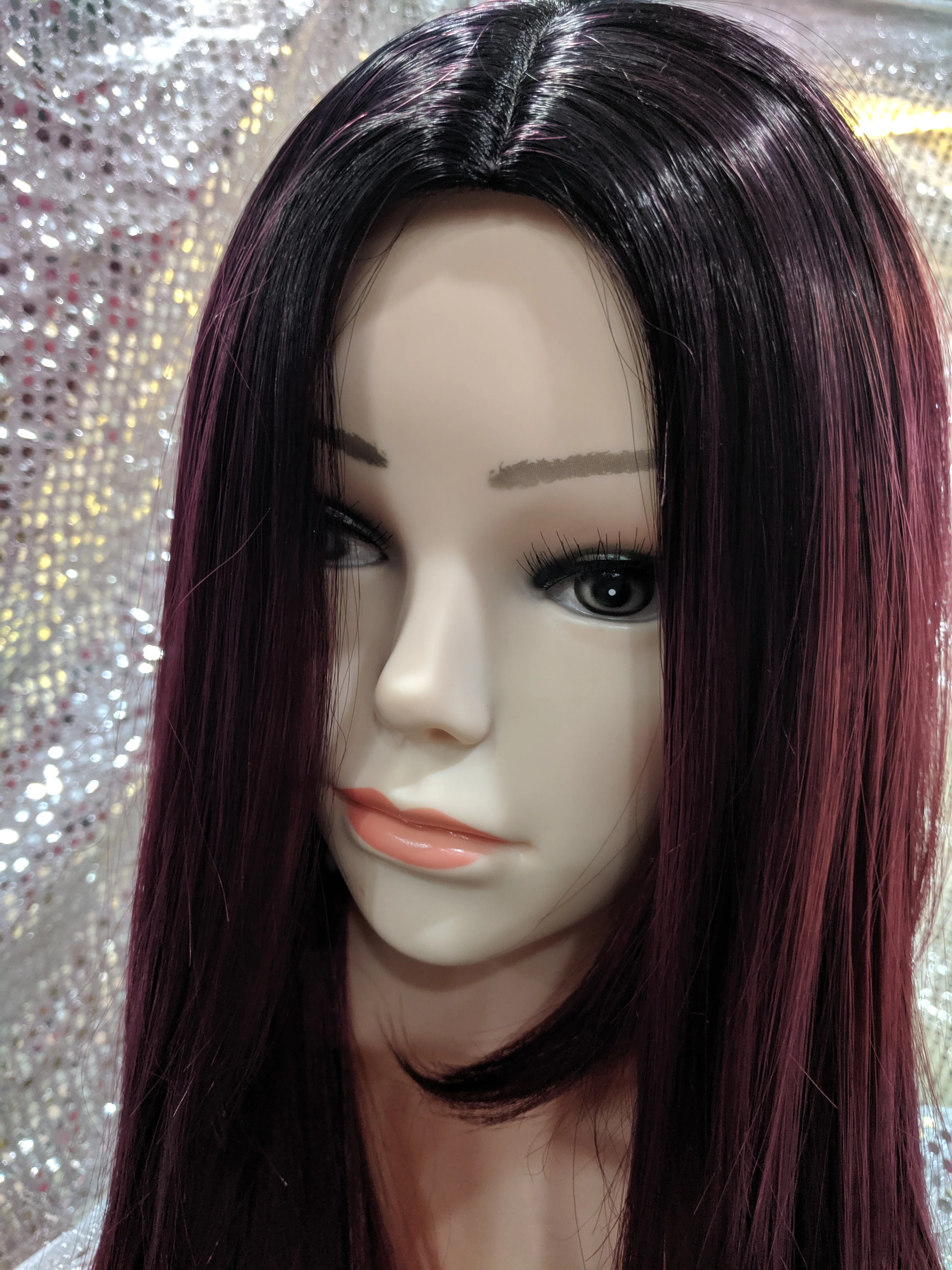 Burgundy Ombre 24" Straight Heat Resistant Wig - Image 4