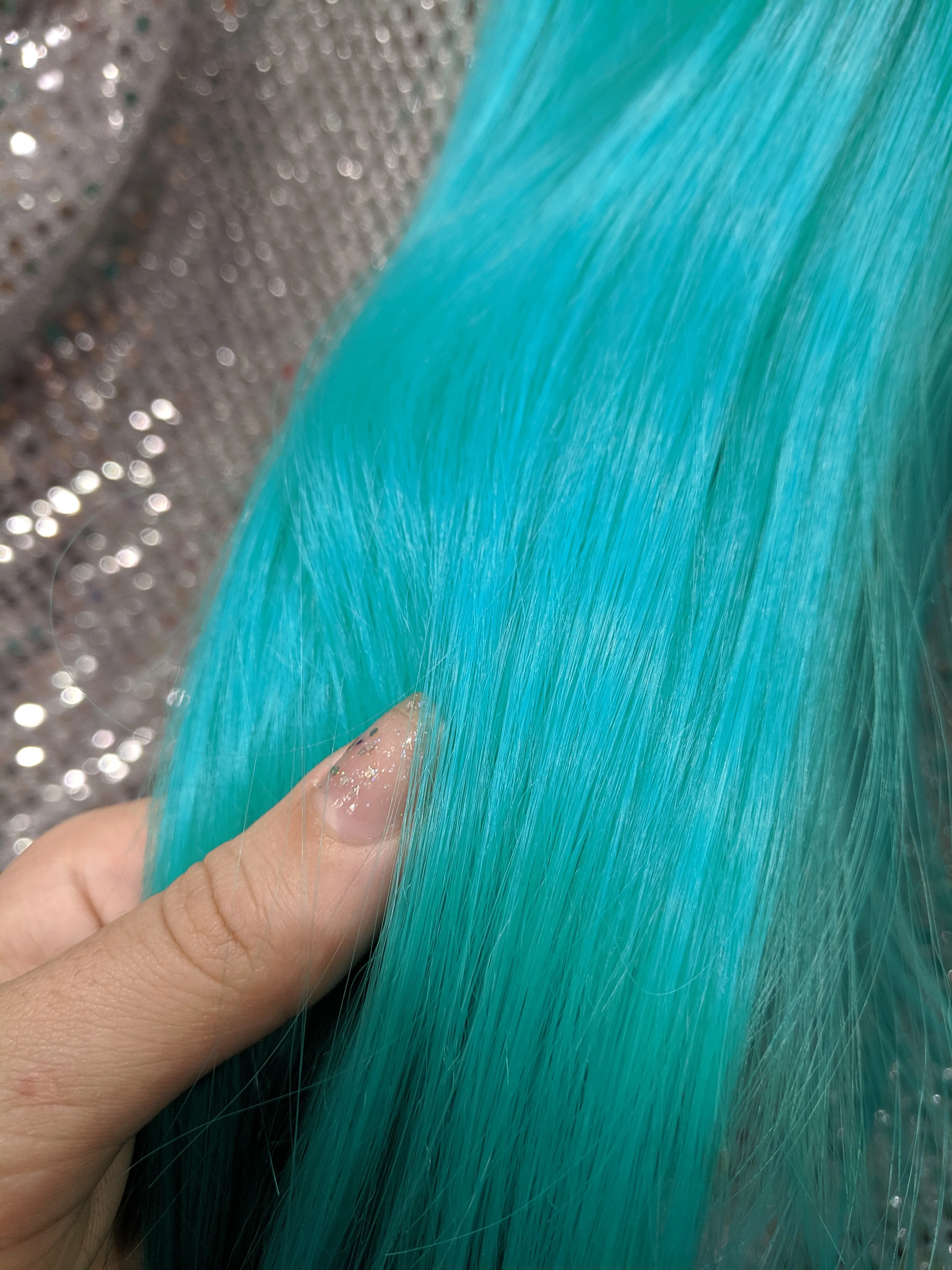 Turquoise 40" Straight Heat Resistant Wig With Bangs - Image 4