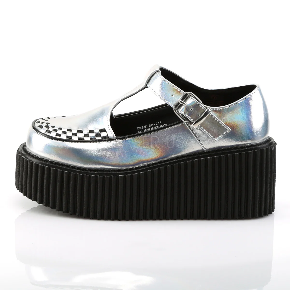 CREEPER-214  Silver Hologram-Black Vegan Leather - Image 3