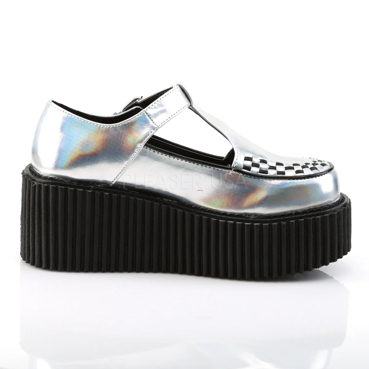 CREEPER-214  Silver Hologram-Black Vegan Leather - Image 5