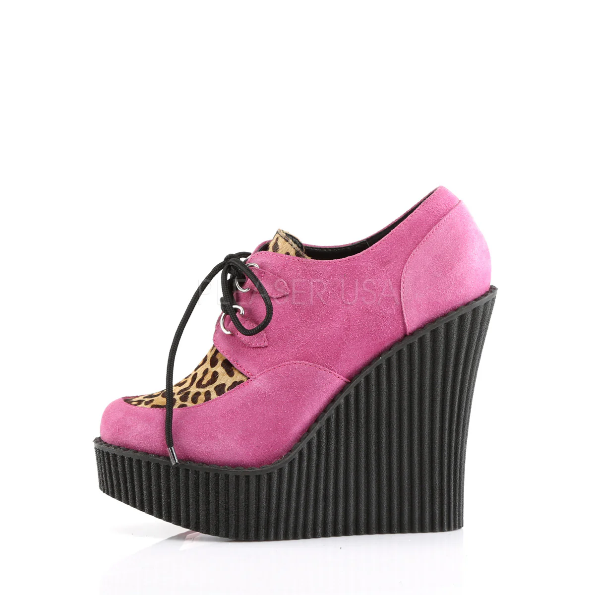 CREEPER-304  HotPink Vegan Suede-Leopard Printed Pony Hair - Image 3