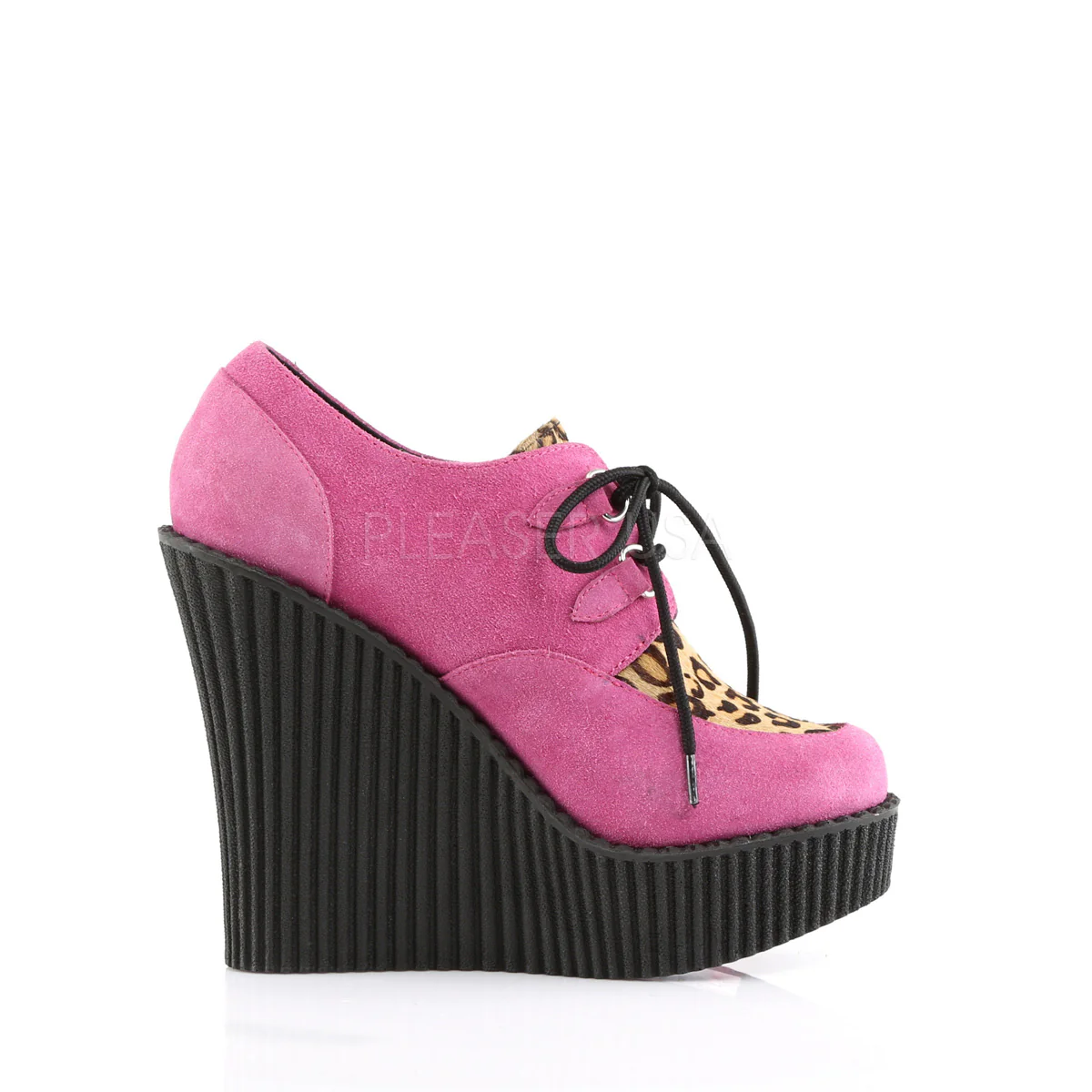 CREEPER-304  HotPink Vegan Suede-Leopard Printed Pony Hair - Image 5