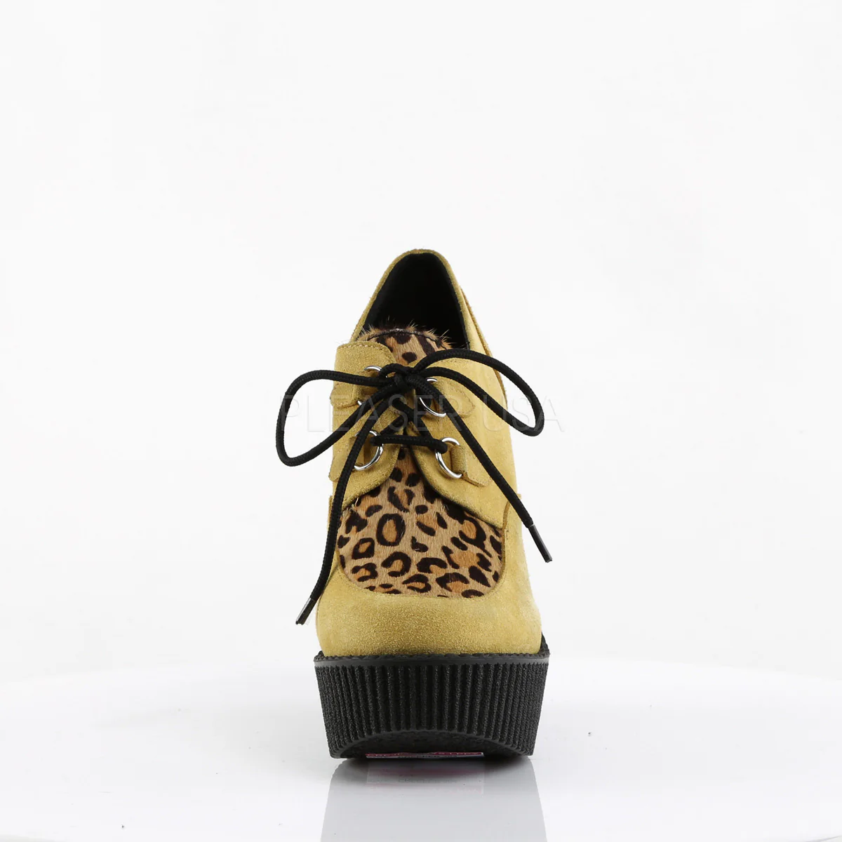 CREEPER-304  Mustard Vegan Suede-Leopard Printed Ponly Hair - Image 2
