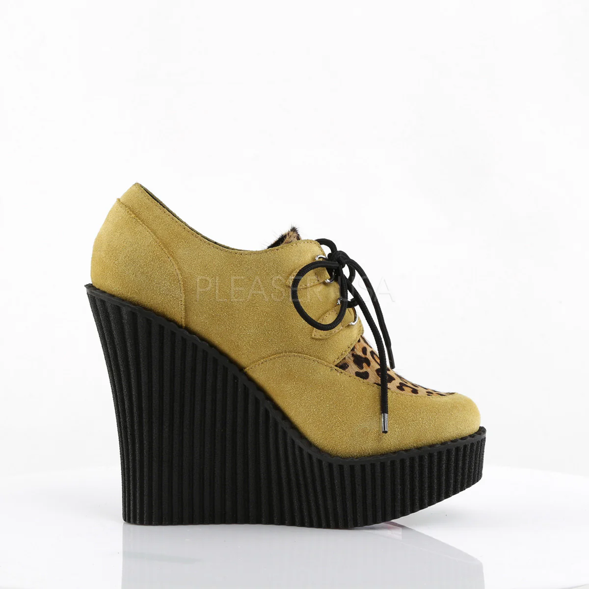 CREEPER-304  Mustard Vegan Suede-Leopard Printed Ponly Hair - Image 5